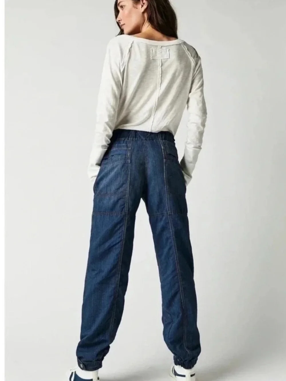 New Free People Drawstring Jogger Jeans Dark Wash Small
